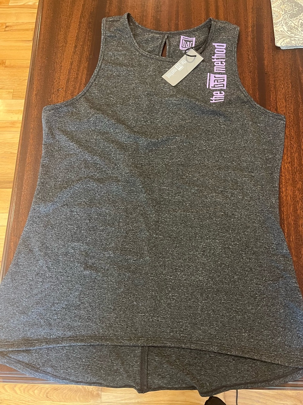 Bar Method Women's Charcoal Gray with Lilac Logo Tank Size Large NEW with tags